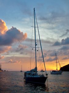 Preview wallpaper boat, yacht, masts, sea, evening