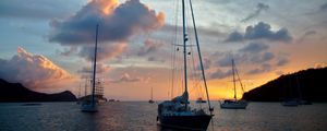 Preview wallpaper boat, yacht, masts, sea, evening