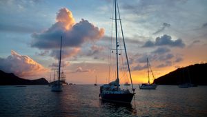 Preview wallpaper boat, yacht, masts, sea, evening