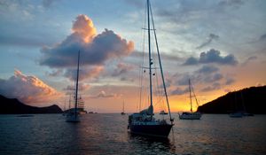 Preview wallpaper boat, yacht, masts, sea, evening