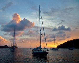 Preview wallpaper boat, yacht, masts, sea, evening