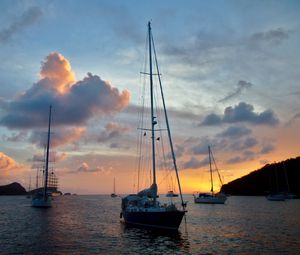 Preview wallpaper boat, yacht, masts, sea, evening