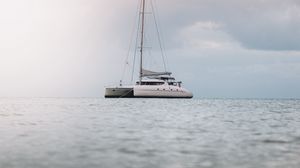 Preview wallpaper boat, yacht, sea, water, clouds