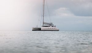 Preview wallpaper boat, yacht, sea, water, clouds