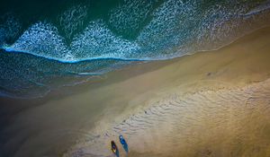 Preview wallpaper boats, beach, sea, aerial view