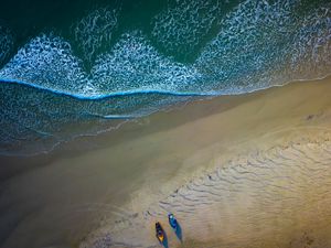 Preview wallpaper boats, beach, sea, aerial view