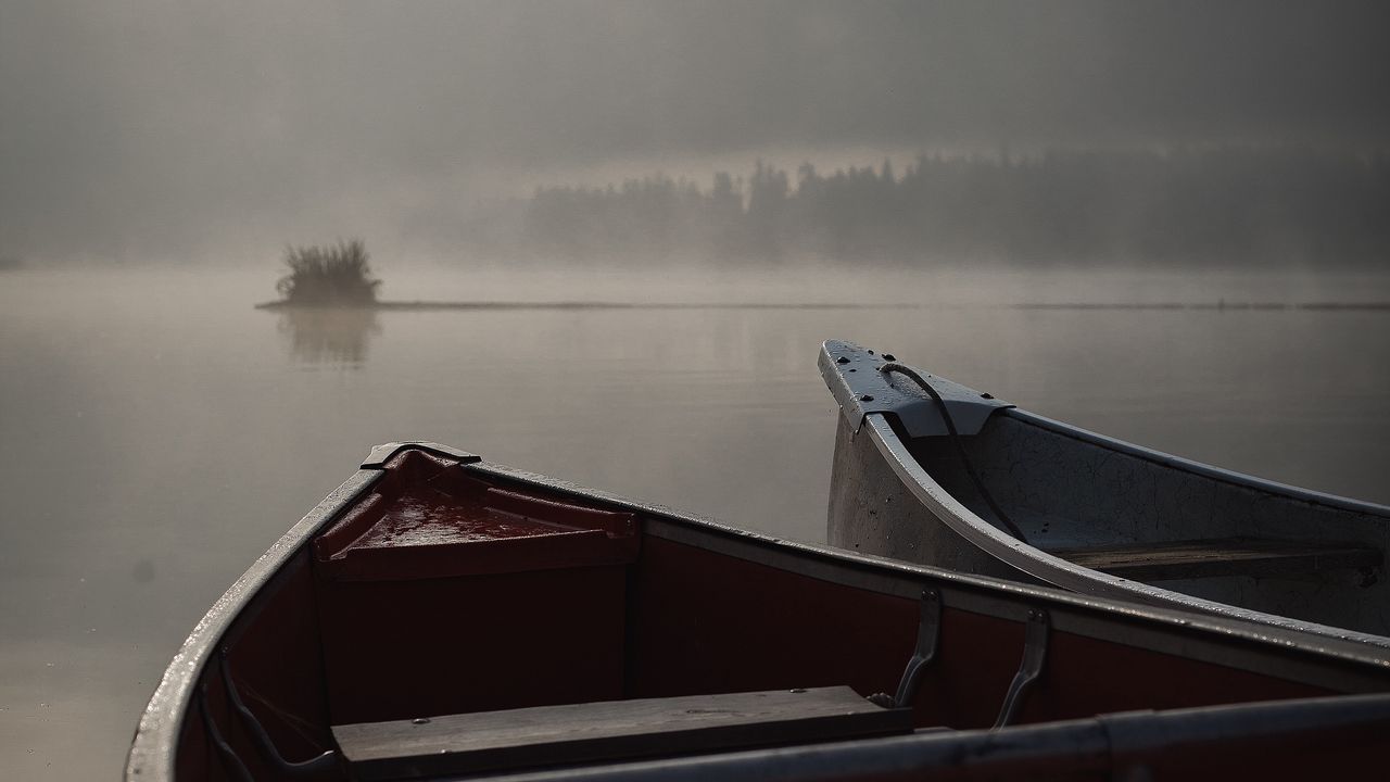Wallpaper boats, fog, river, evening