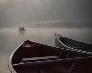 Preview wallpaper boats, fog, river, evening