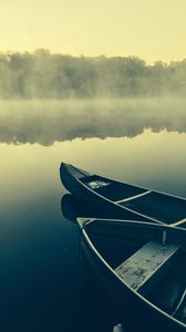 Preview wallpaper boats, lake, fog, water, nature