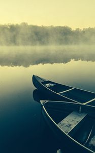 Preview wallpaper boats, lake, fog, water, nature