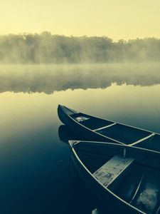 Preview wallpaper boats, lake, fog, water, nature