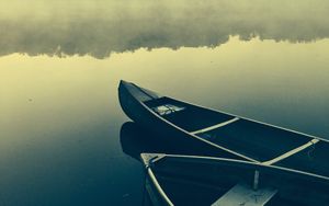 Preview wallpaper boats, lake, fog, water, nature