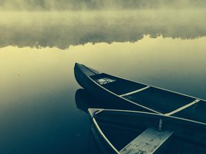 Preview wallpaper boats, lake, fog, water, nature