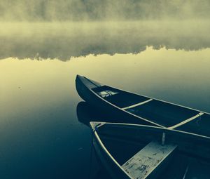 Preview wallpaper boats, lake, fog, water, nature