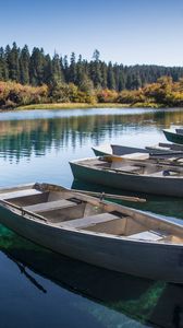 Preview wallpaper boats, lake, forest, trees