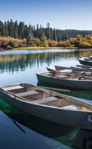 Preview wallpaper boats, lake, forest, trees