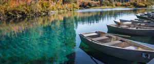 Preview wallpaper boats, lake, forest, trees