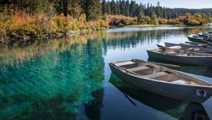 Preview wallpaper boats, lake, forest, trees