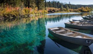 Preview wallpaper boats, lake, forest, trees