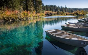 Preview wallpaper boats, lake, forest, trees