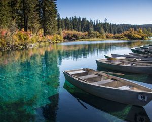 Preview wallpaper boats, lake, forest, trees