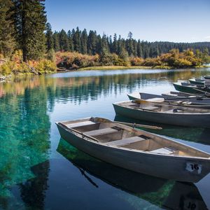 Preview wallpaper boats, lake, forest, trees