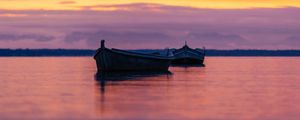 Preview wallpaper boats, lake, horizon, sunset, dark