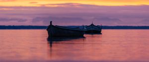 Preview wallpaper boats, lake, horizon, sunset, dark