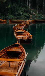 Preview wallpaper boats, lake, water, forest, trees