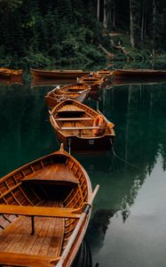 Preview wallpaper boats, lake, water, forest, trees