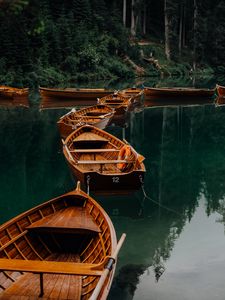 Preview wallpaper boats, lake, water, forest, trees