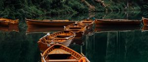 Preview wallpaper boats, lake, water, forest, trees