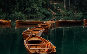 Preview wallpaper boats, lake, water, forest, trees