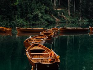 Preview wallpaper boats, lake, water, forest, trees