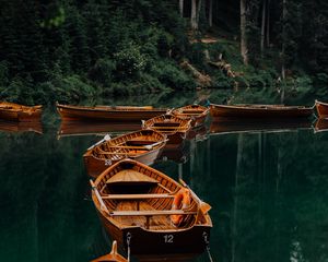 Preview wallpaper boats, lake, water, forest, trees