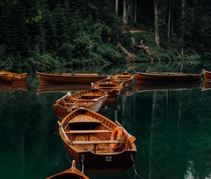 Preview wallpaper boats, lake, water, forest, trees