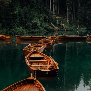 Preview wallpaper boats, lake, water, forest, trees