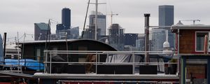 Preview wallpaper boats, mast, buildings, pier