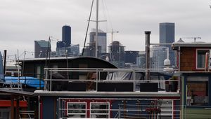 Preview wallpaper boats, mast, buildings, pier