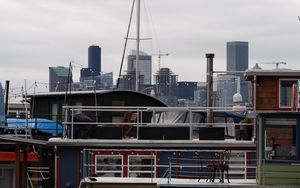 Preview wallpaper boats, mast, buildings, pier