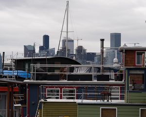 Preview wallpaper boats, mast, buildings, pier