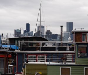 Preview wallpaper boats, mast, buildings, pier