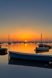 Preview wallpaper boats, masts, lake, sunset, horizon