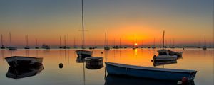 Preview wallpaper boats, masts, lake, sunset, horizon