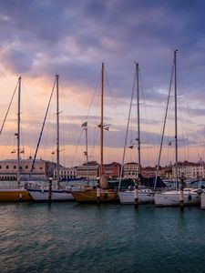 Preview wallpaper boats, masts, pier, sea