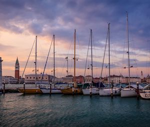 Preview wallpaper boats, masts, pier, sea