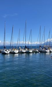 Preview wallpaper boats, masts, sea, horizon, sky