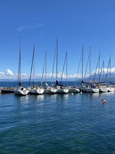 Preview wallpaper boats, masts, sea, horizon, sky