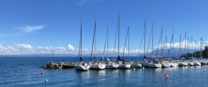 Preview wallpaper boats, masts, sea, horizon, sky