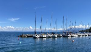 Preview wallpaper boats, masts, sea, horizon, sky